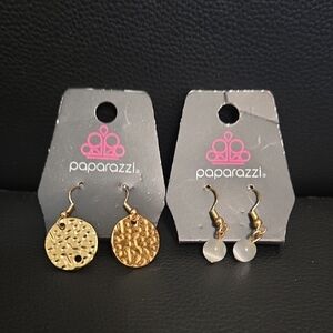 Set Of 2 Paparazzi Gold Textured and White Bead Earrings